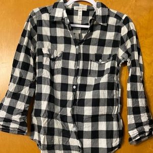 Ambiance Apparel Plaid Shirt Black White